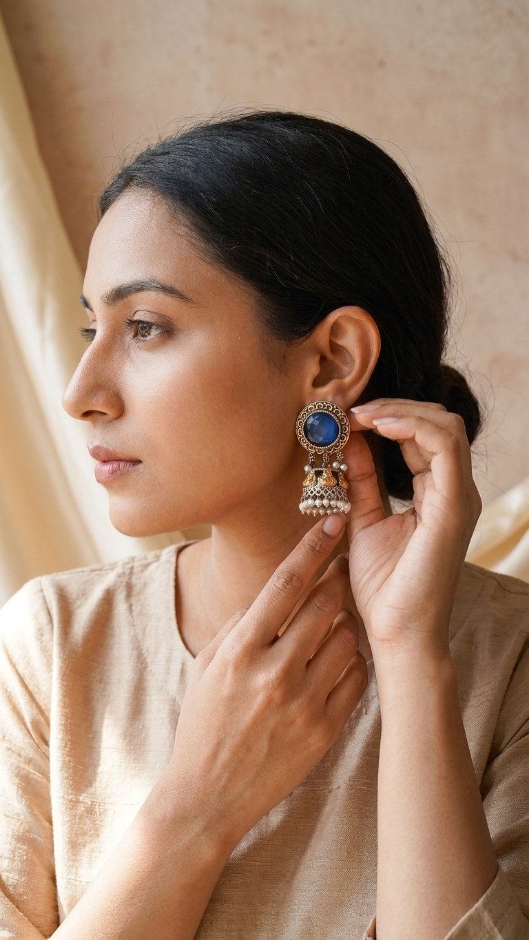 Neel Jhumka Dandiya White Metal Earrings