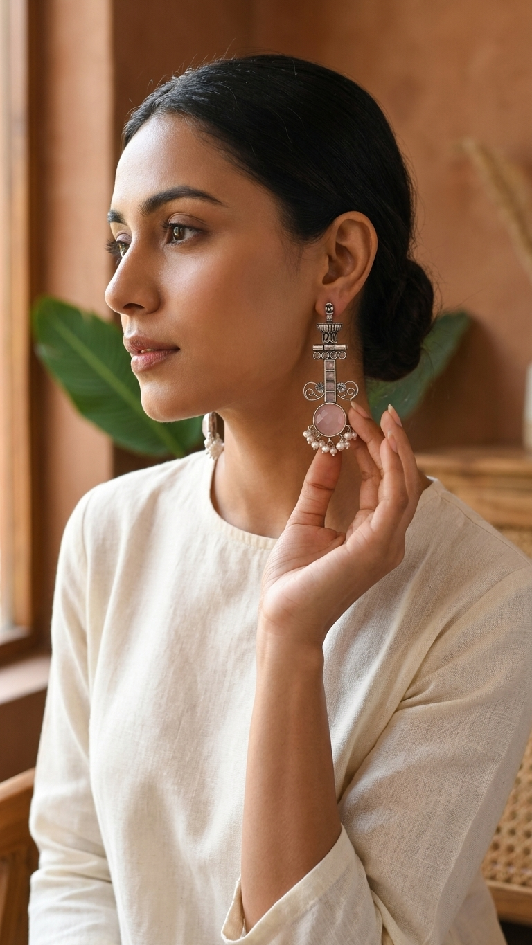 Blush Elegance Pink Dandiya Earrings