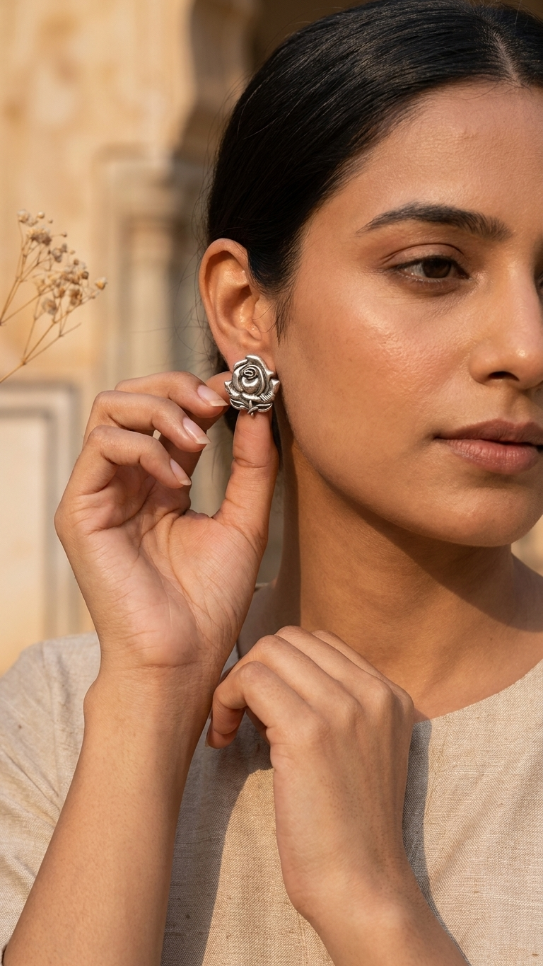 Rose Blossom Dandiya Stud Earrings