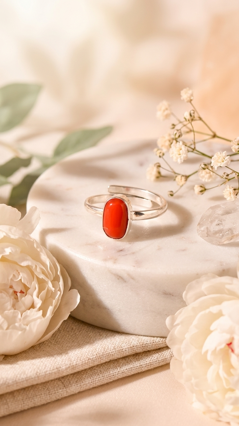 NATURAL CORAL (MOONGA)  RING GEMSTONE