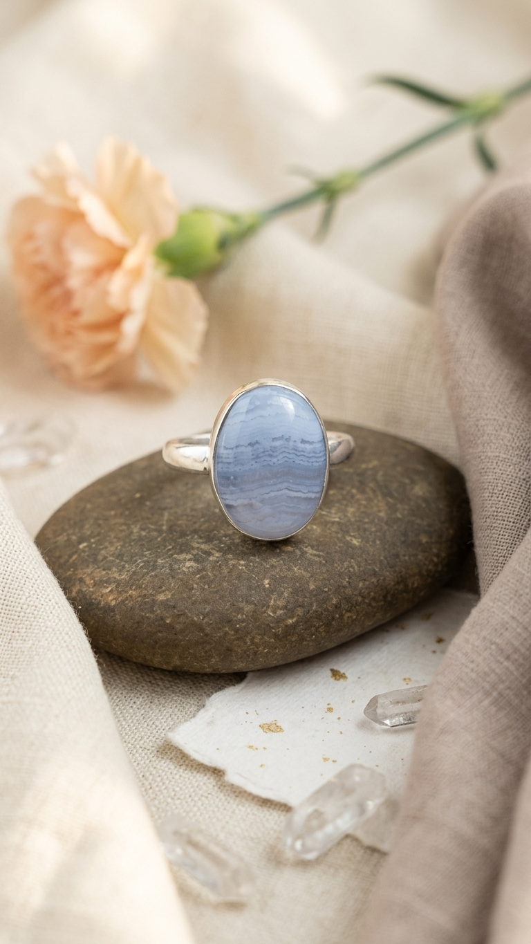 NaturalBlue Lace Agate Ring