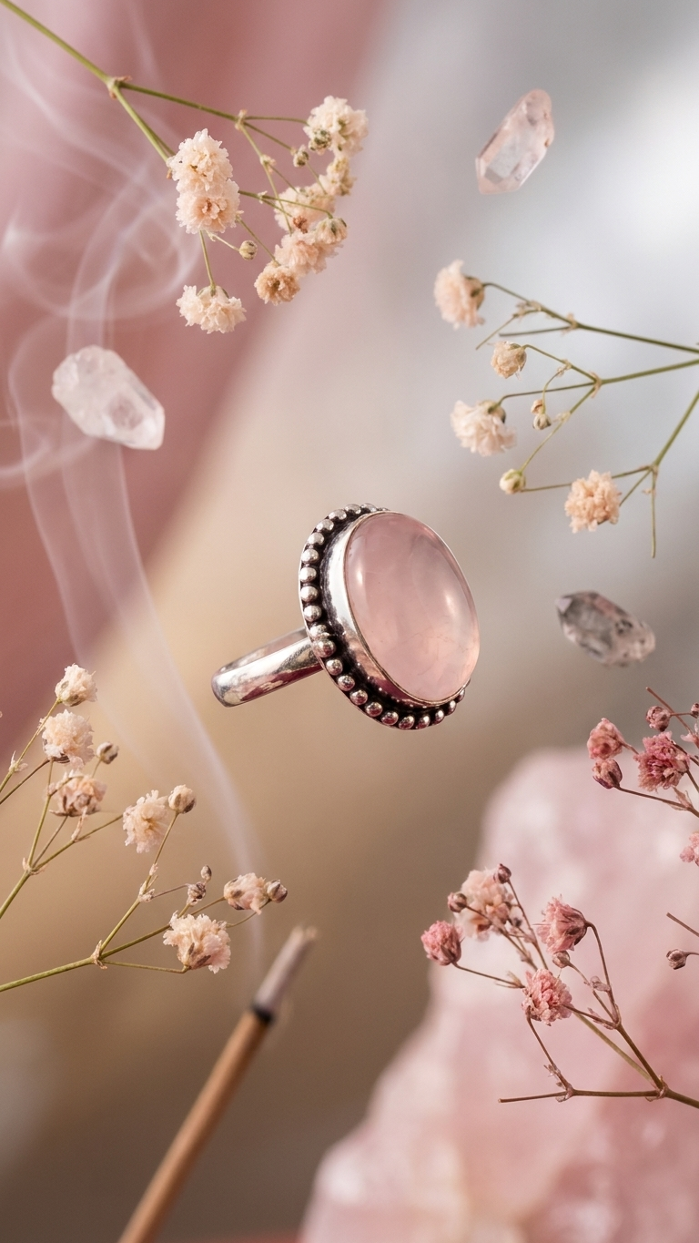 NATURAL ROSE QUARTZ RING