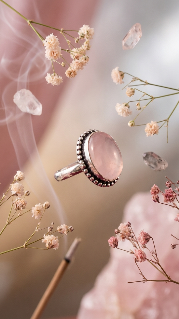 NATURAL ROSE QUARTZ RING