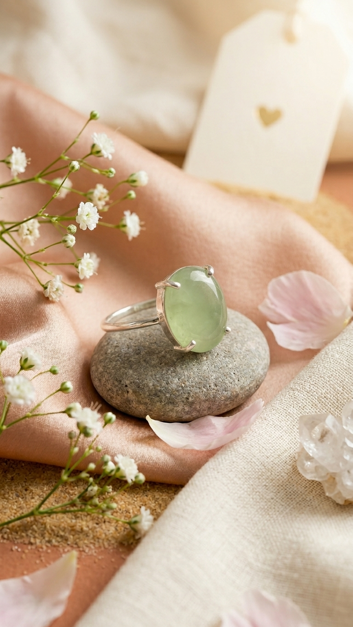 Natural Light Green Aventurine Cut Stone Ring