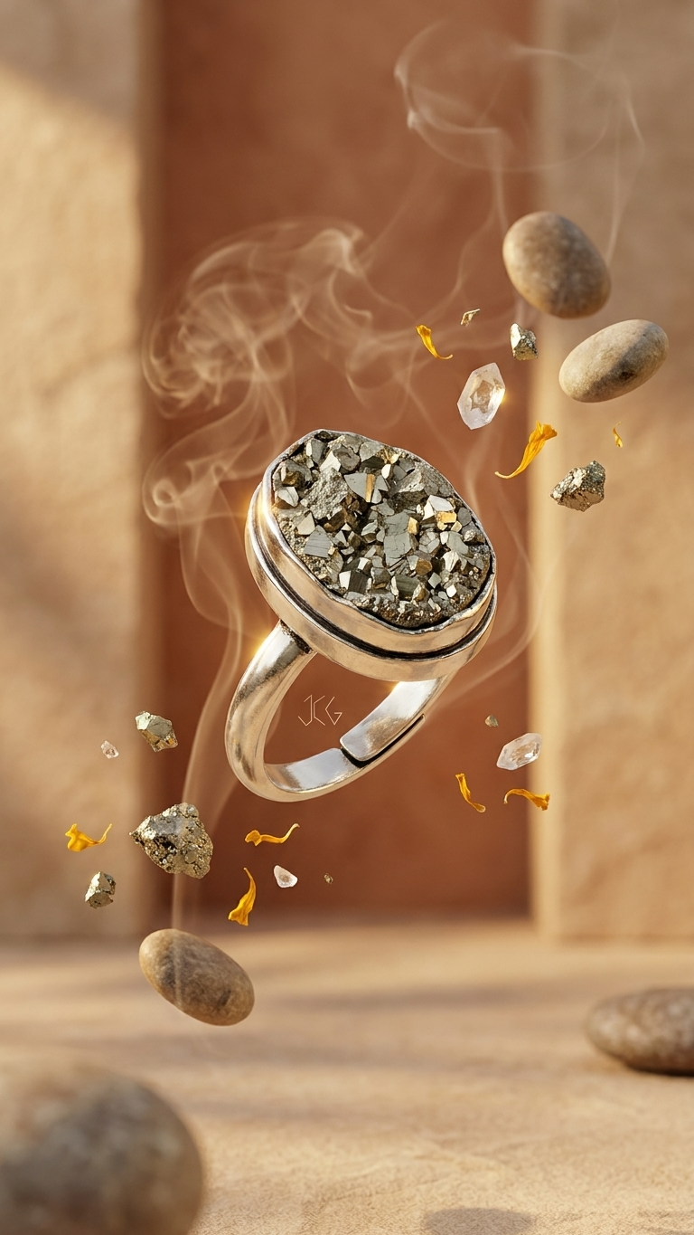 Natural  Pyrite Oval Ring