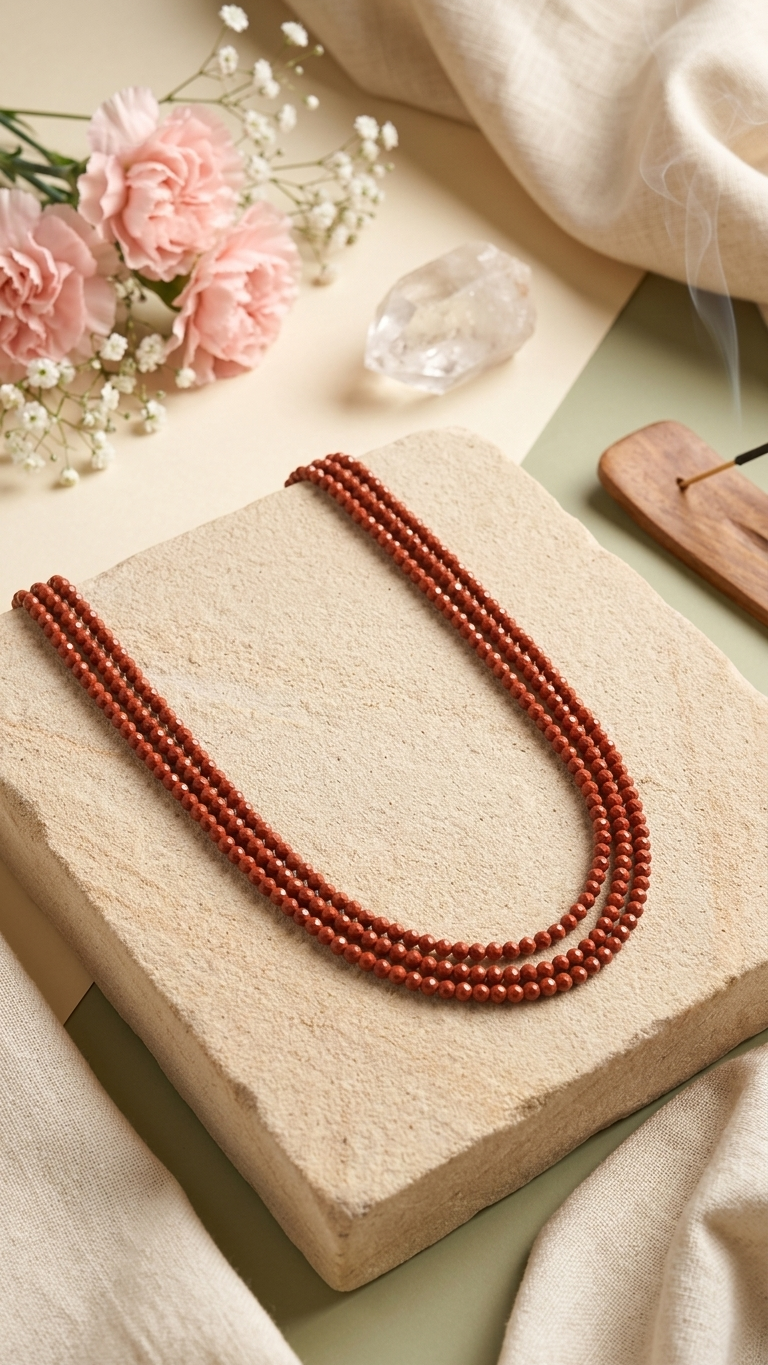 Natural Red Jasper Beaded Necklace (With Certificate)