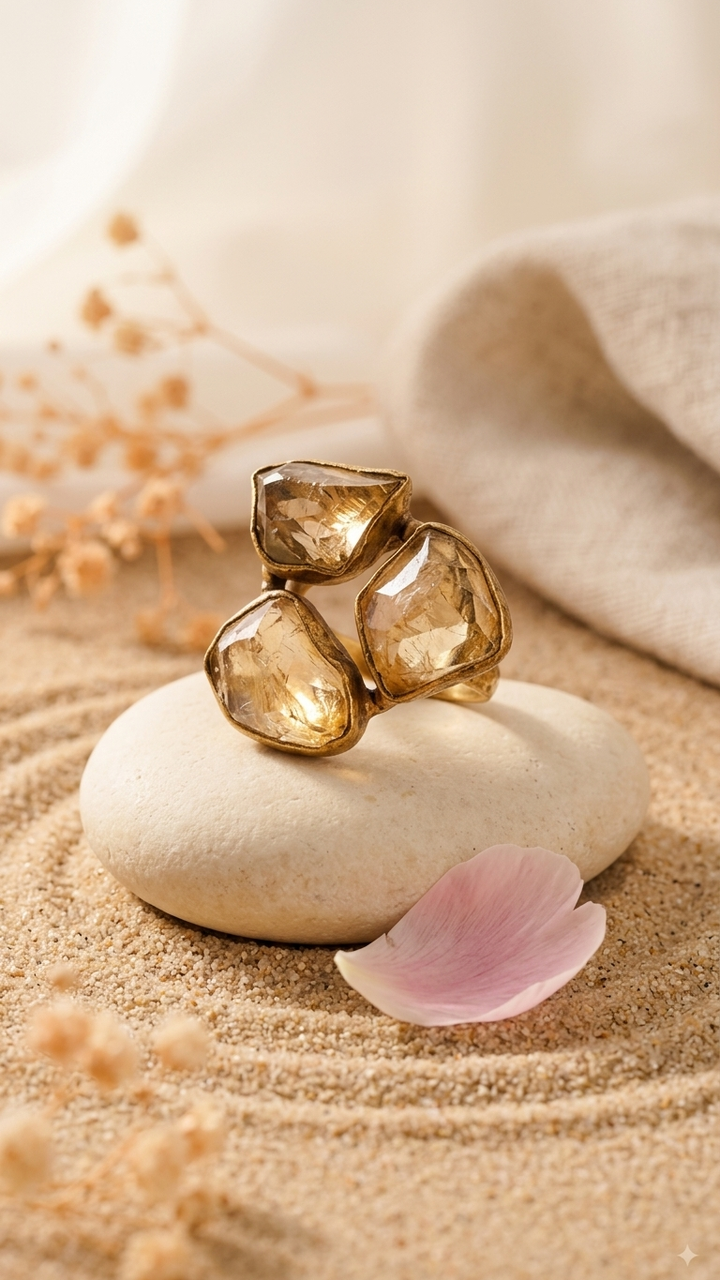 Golden Citrine Dandiya Statement Ring