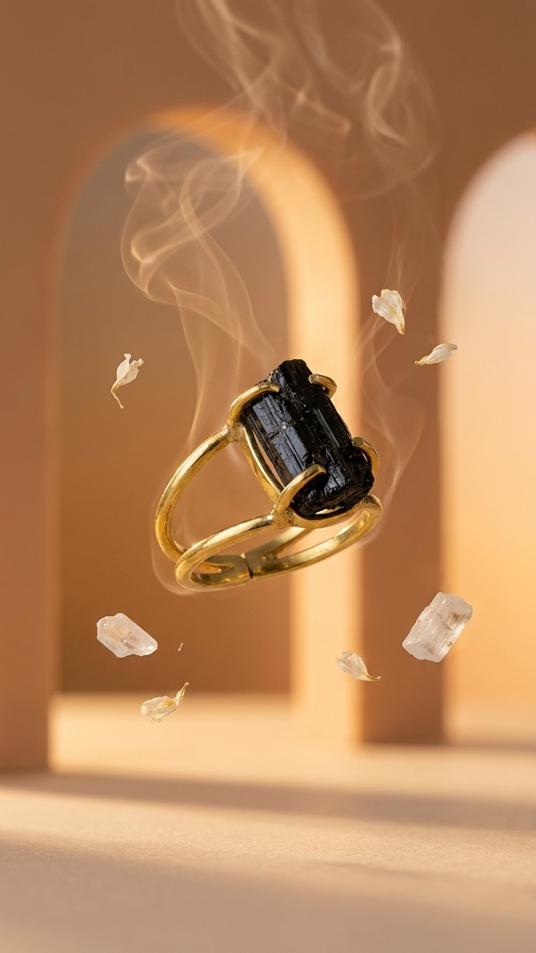 NATURAL BLACK TOURMALINE RAW RING 100% Natural Gemstone
