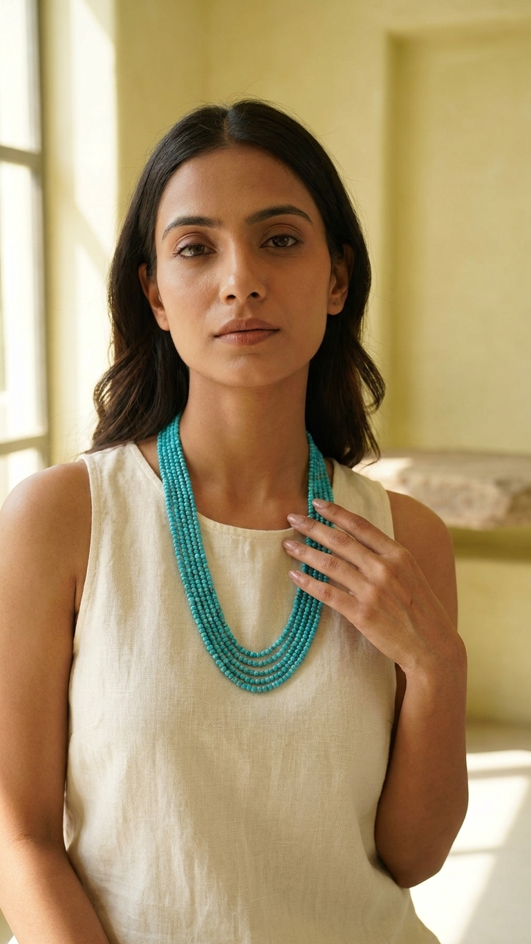 Natural Blue Turquoise Beaded Necklace