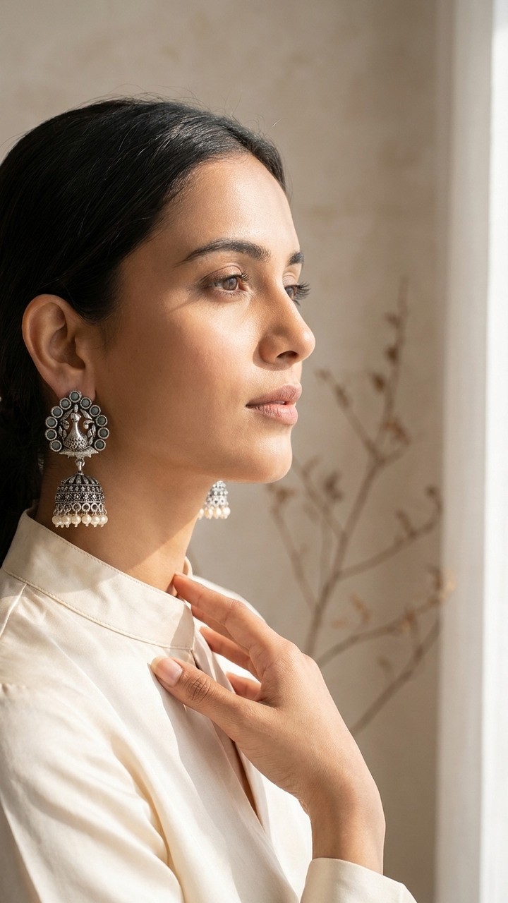 Peacock Grace Dandiya Jhumka Earrings