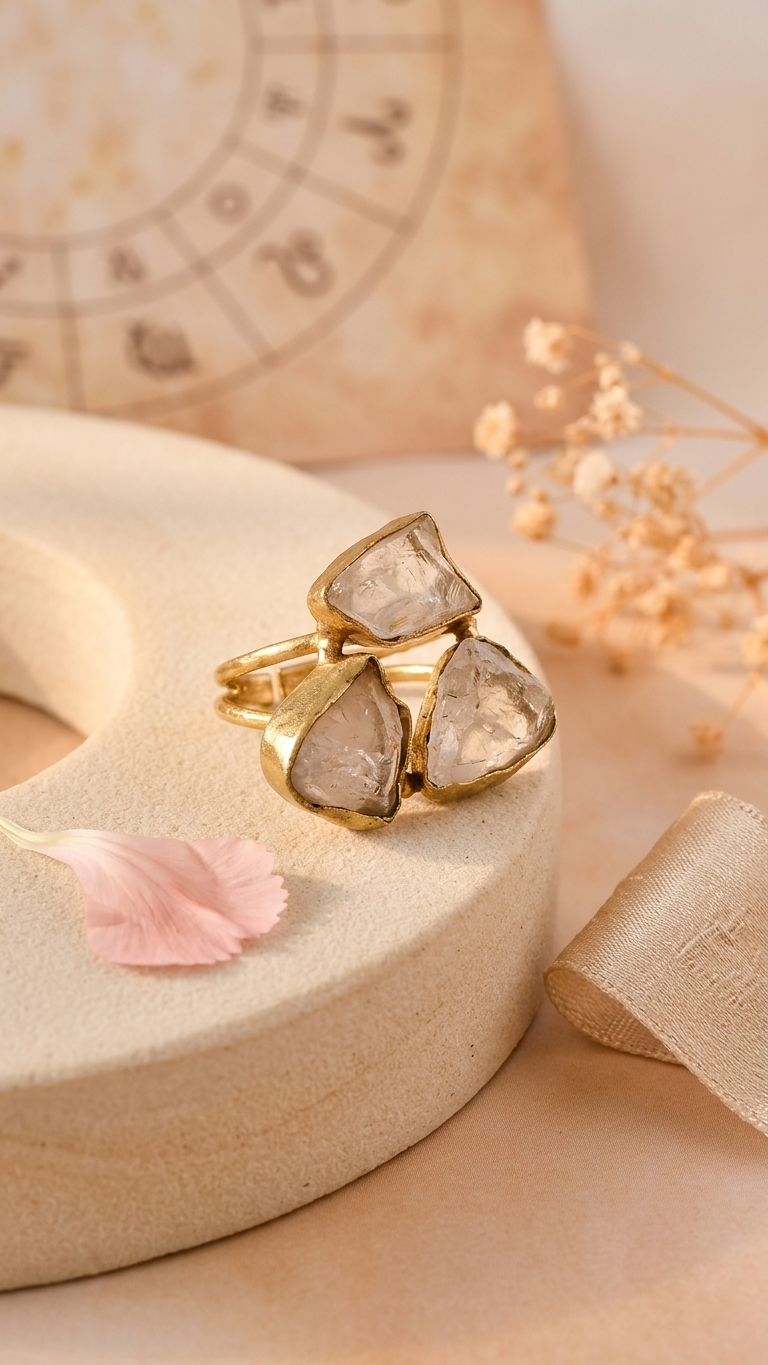Rose Quartz Dandiya Statement Ring