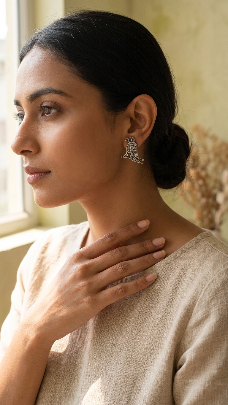 Tribal Parrot Dandiya Stud Earrings
