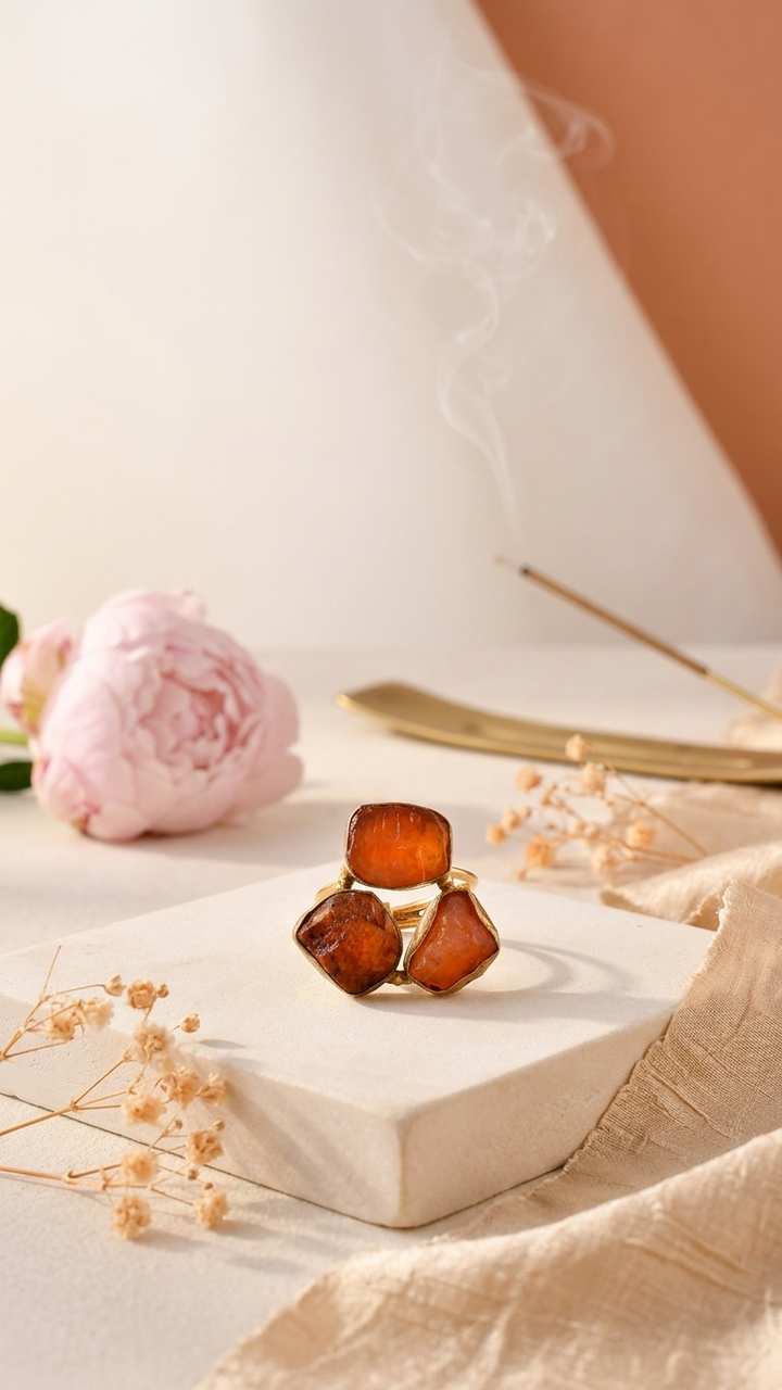 Fiery Carnelian Dandiya Statement Ring