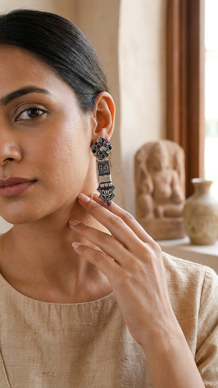Vibrant Navratna Dandiya Earrings