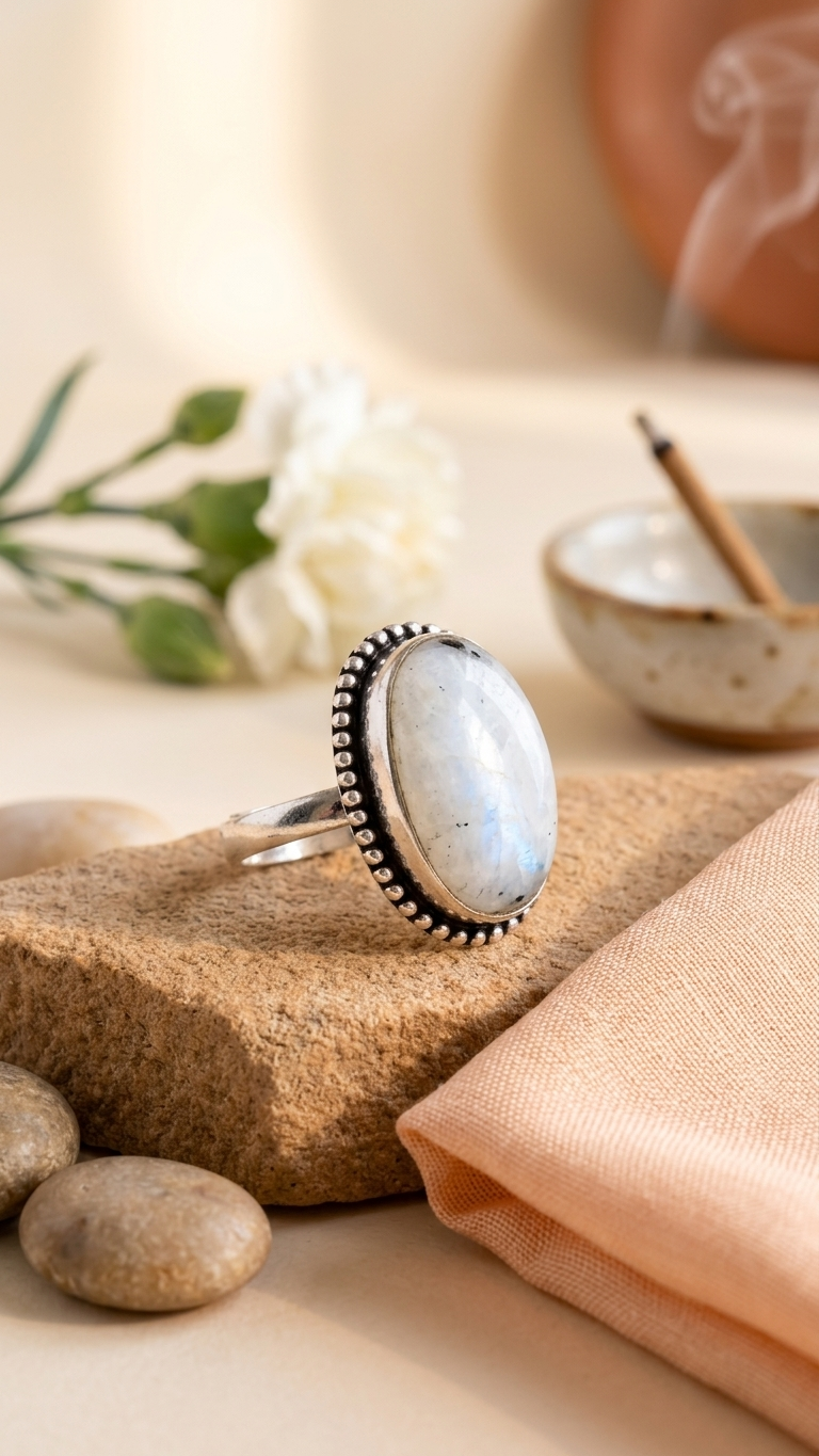 NATURAL RAINBOW MOONSTONE  RING 100% Natural Gemstone