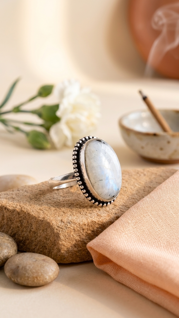 NATURAL RAINBOW MOONSTONE  RING 100% Natural Gemstone