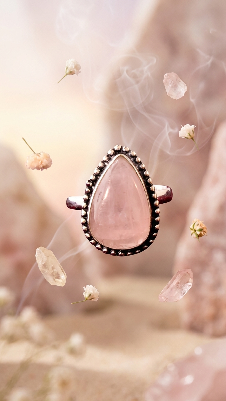 NATURAL ROSE QUARTZ  PEAR SHAPE  RING Gemstone