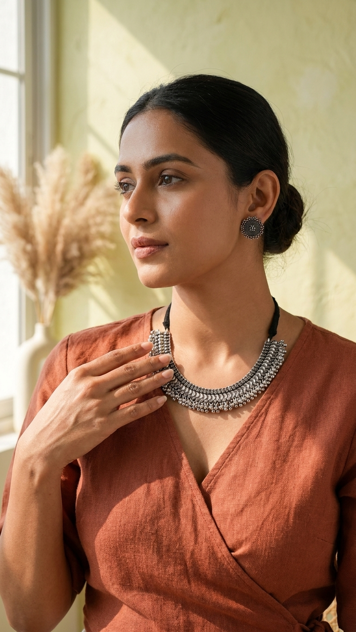 Ghungroo Leheriya Dandiya Necklace Set