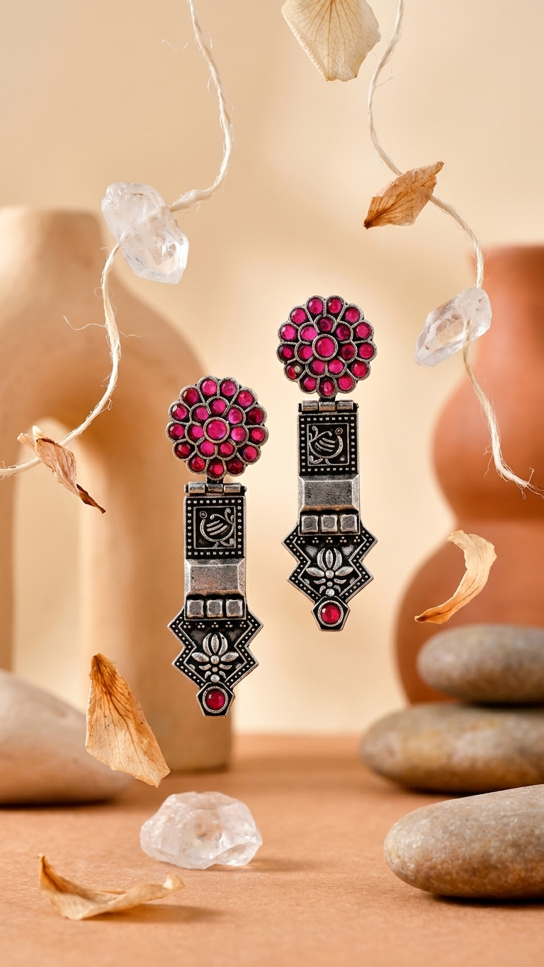 Rangilo Dandiya White Metal Earrings