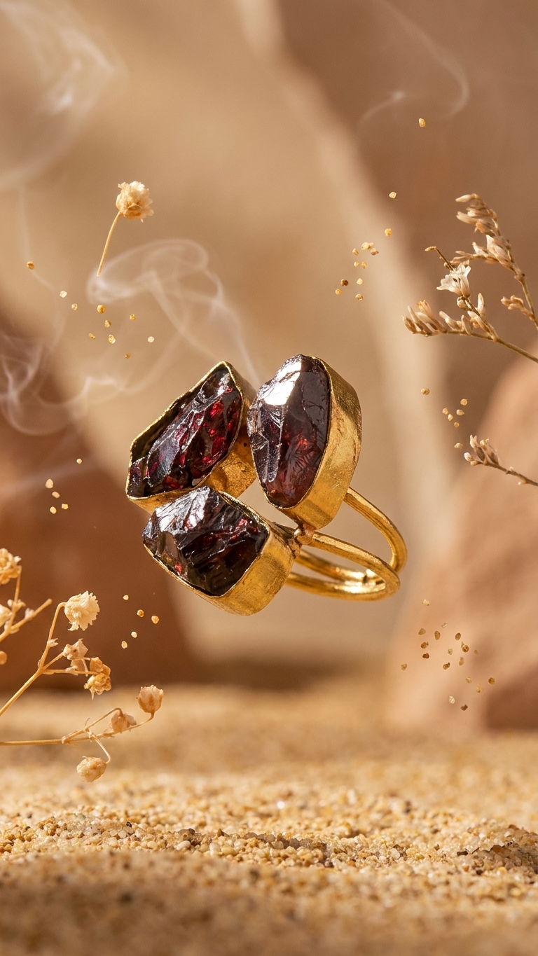 Crimson Garnet Dandiya Statement Ring
