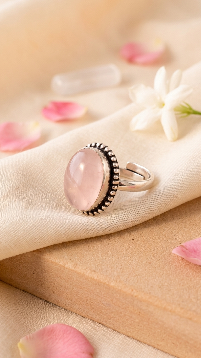 NATURAL ROSE QUARTZ RING