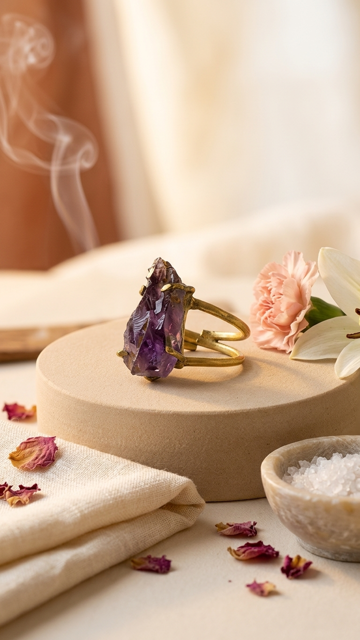 NATURAL AMETHYST RAW RING 100% Natural Gemstone