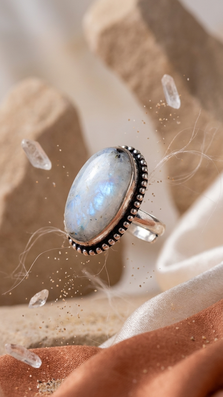 NATURAL RAINBOW MOONSTONE  RING 100% Natural Gemstone