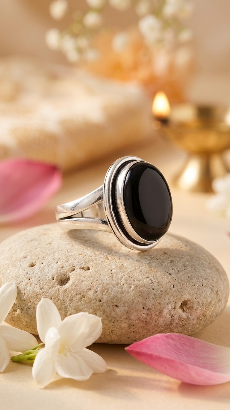 Natural Black Tourmaline Polished Ring