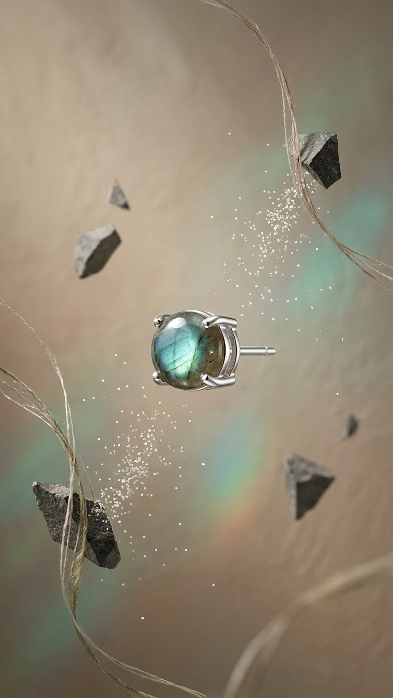 Natural Labradorite Stud Earrings (With Certificate)