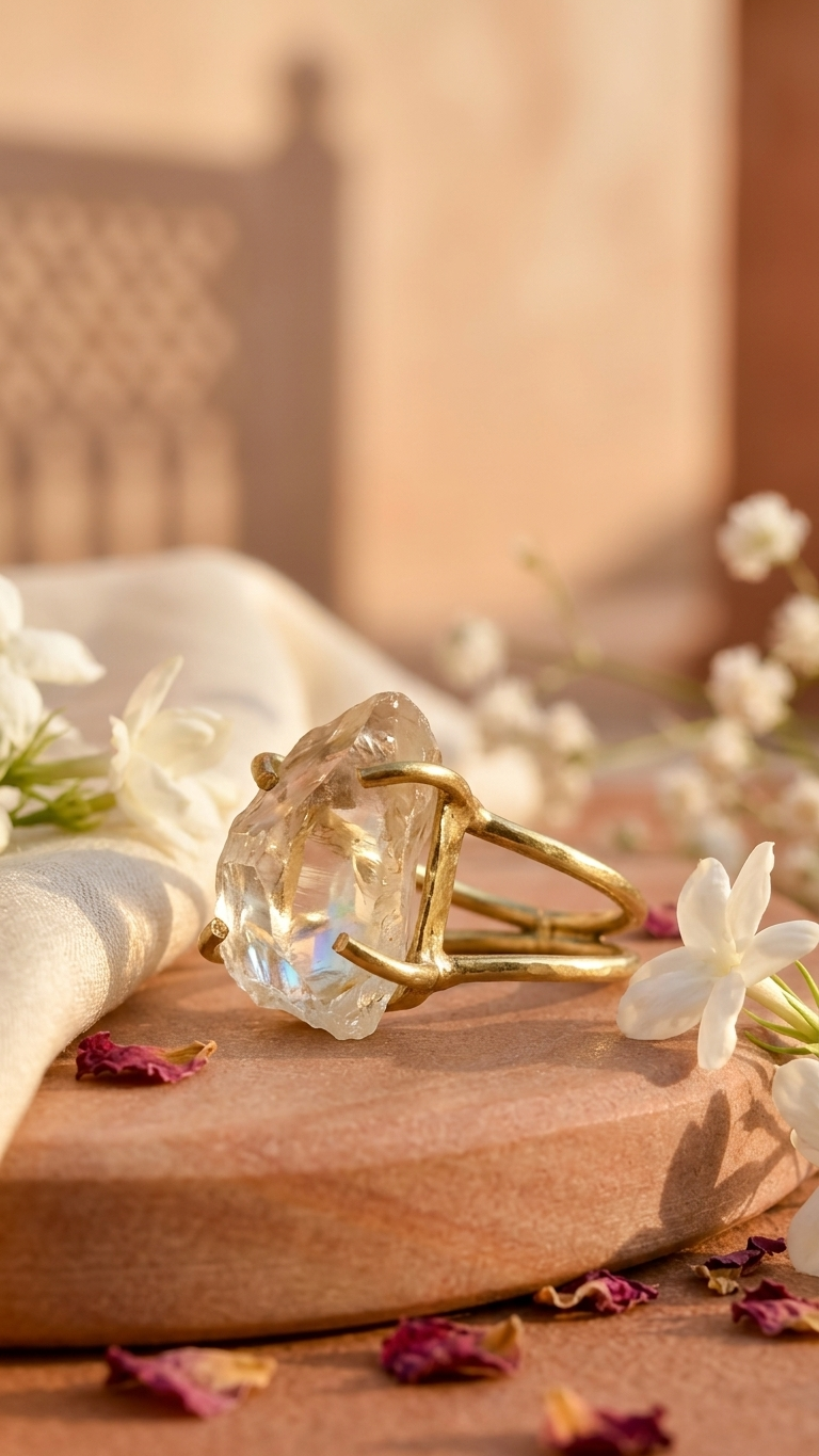 NATURAL CLEAR QUARTZ  RAW RING 100% Natural Gemstone