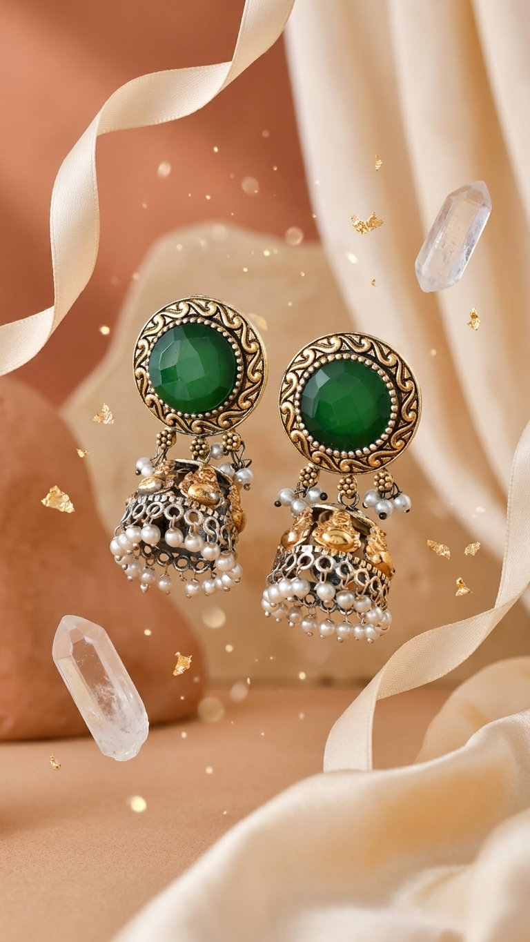 Green Stone Dandiya Jhumka Earrings