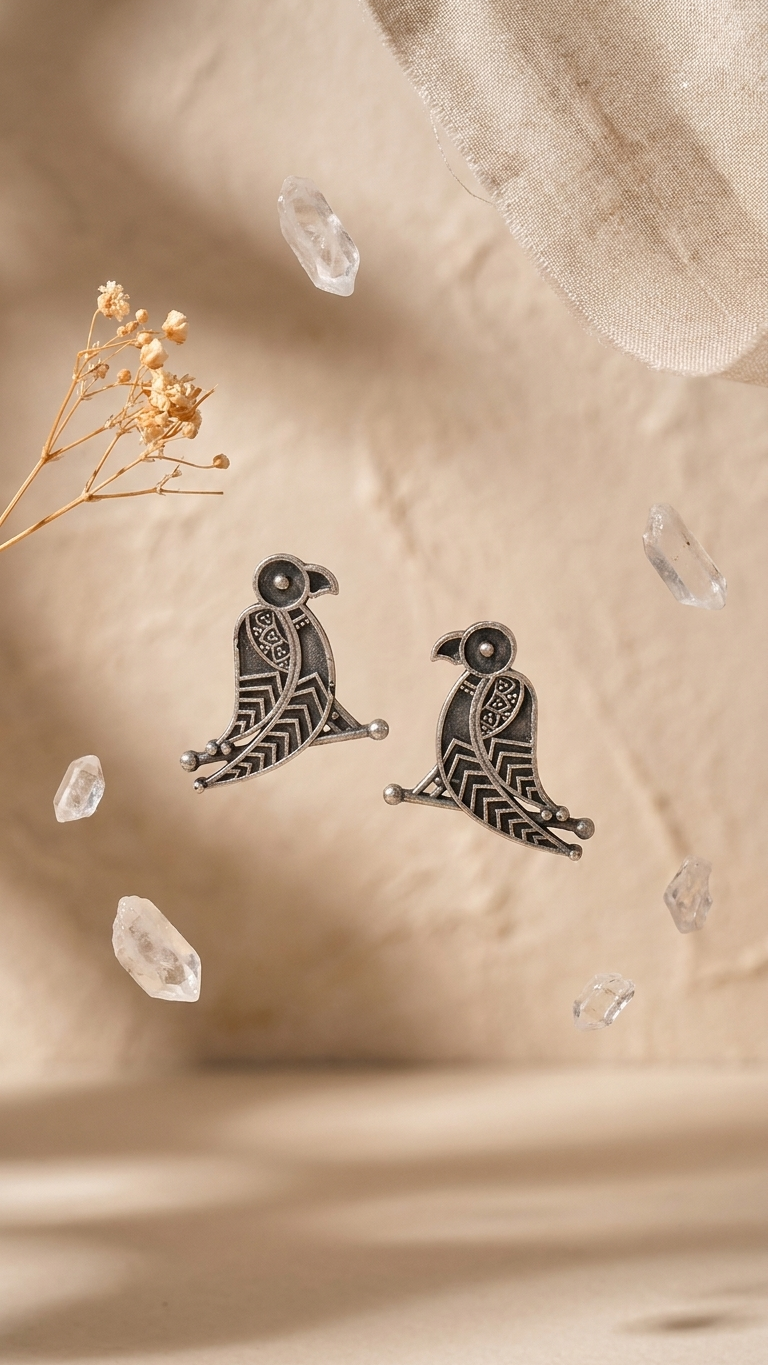 Tribal Parrot Dandiya Stud Earrings