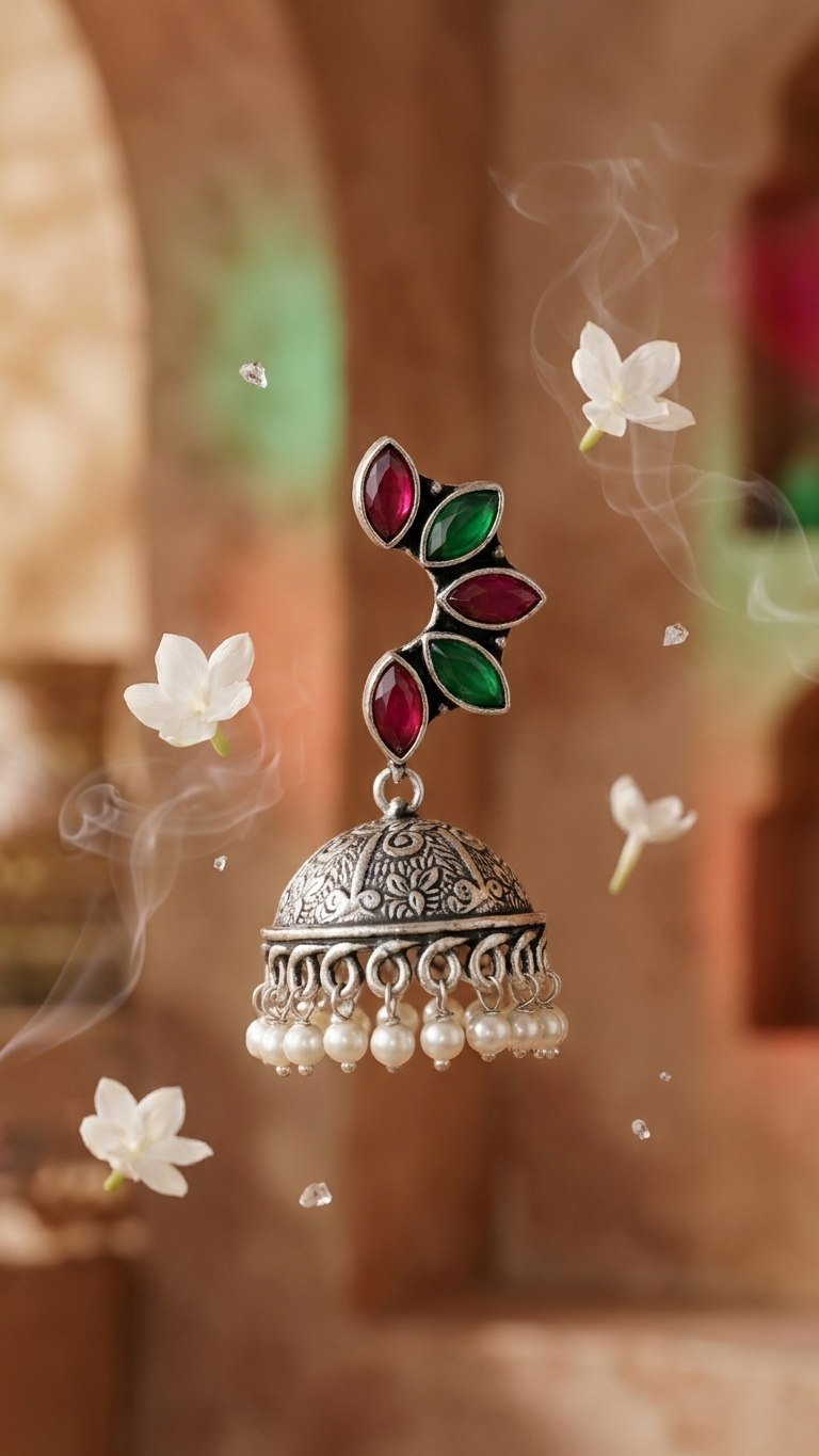 Rangili Jhumka Dandiya White Metal Earrings