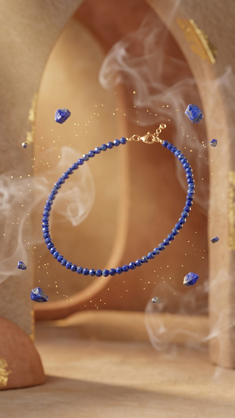 Natural Lapis Lazuli Beaded Anklet (With Certificate)