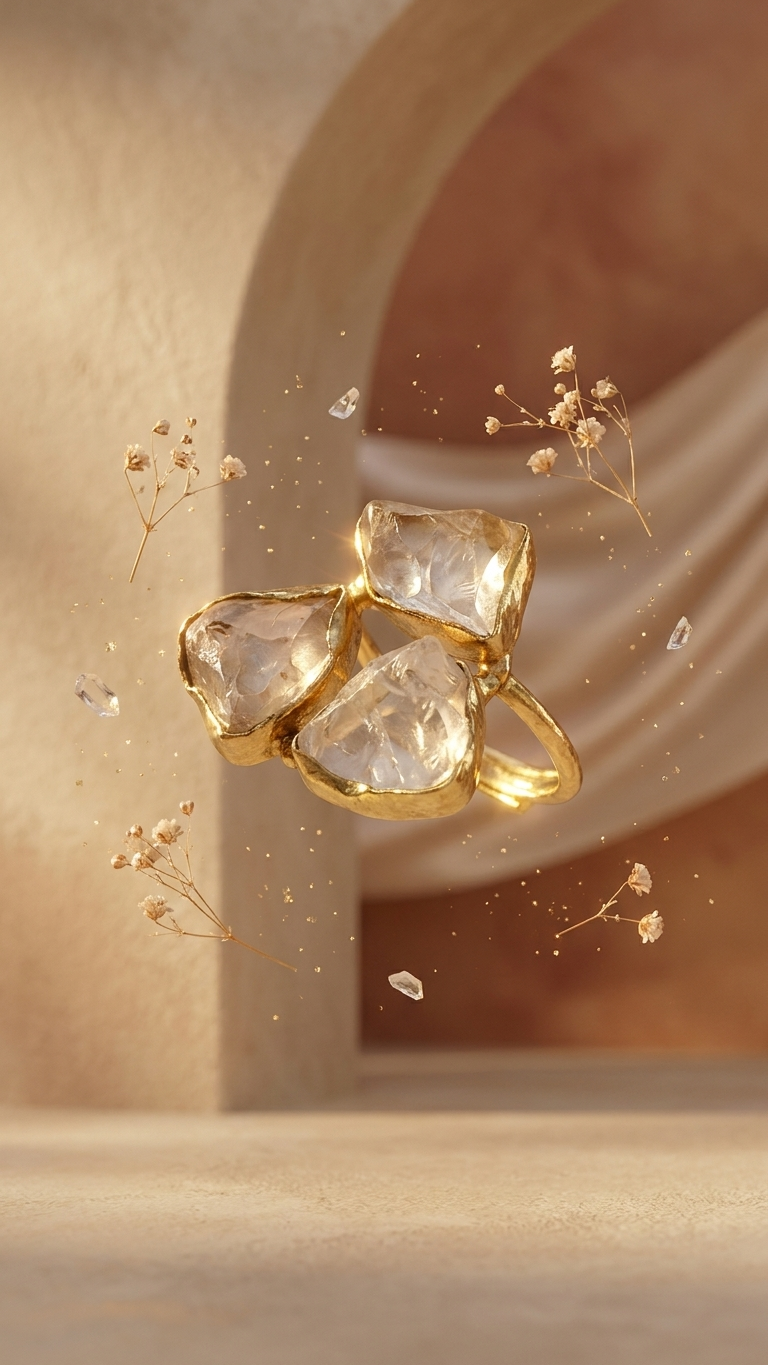 Rose Quartz Dandiya Statement Ring