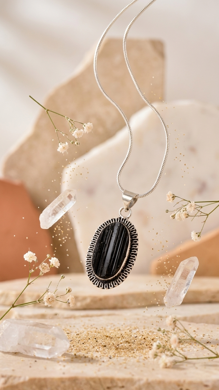 Natural Black Tourmaline Pendant Oval Shape