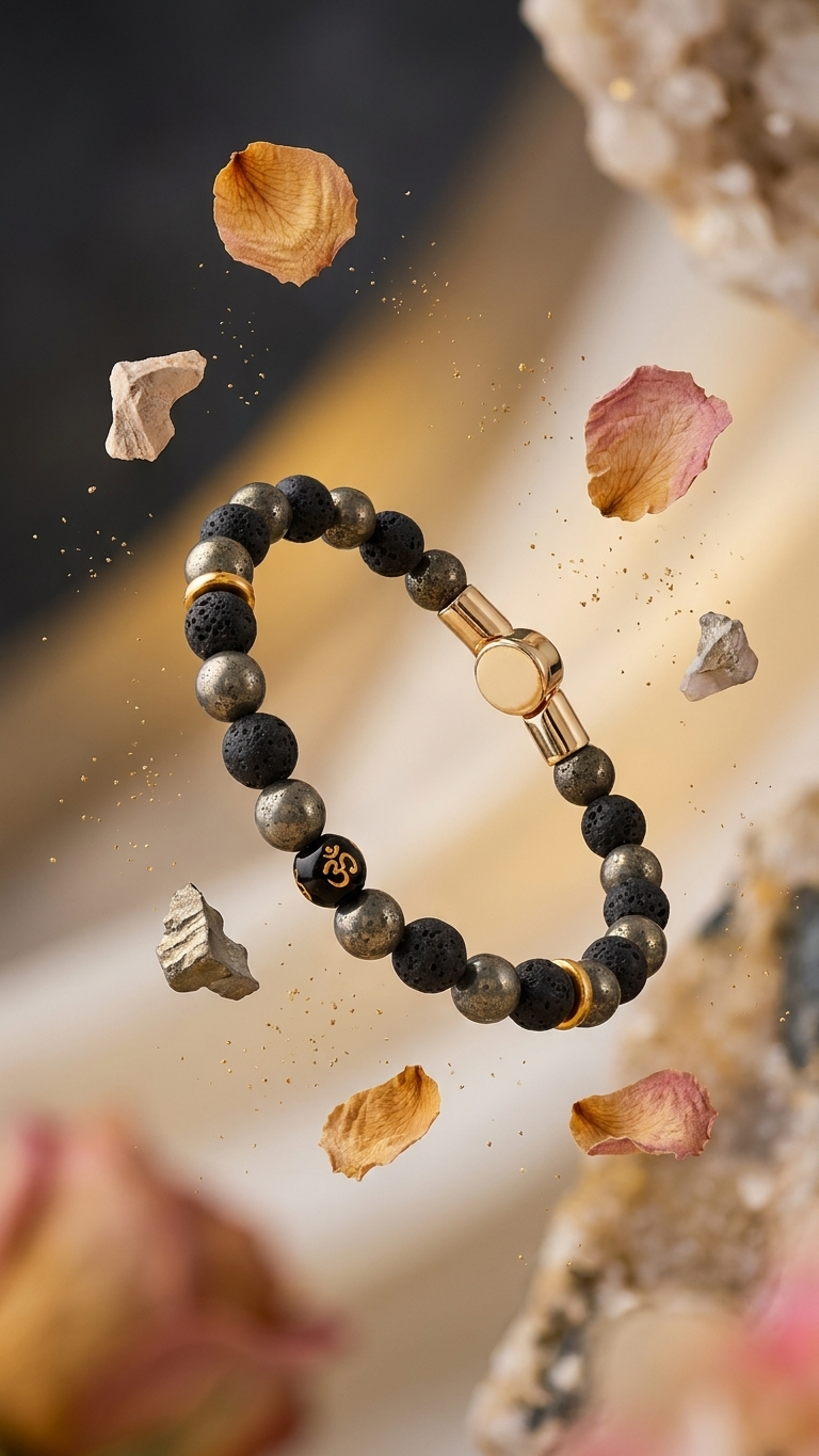 Pyrite & Lava  OM Bracelet With Magnetic Lock