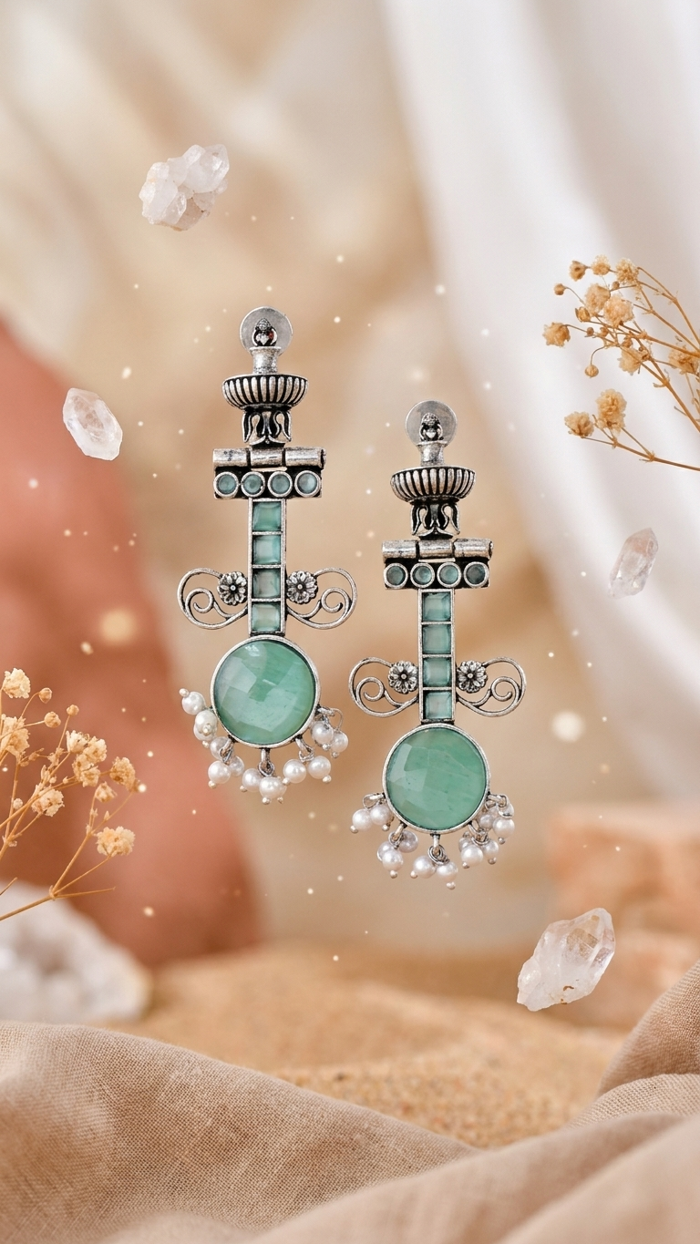 Mint Aura Dandiya Earrings