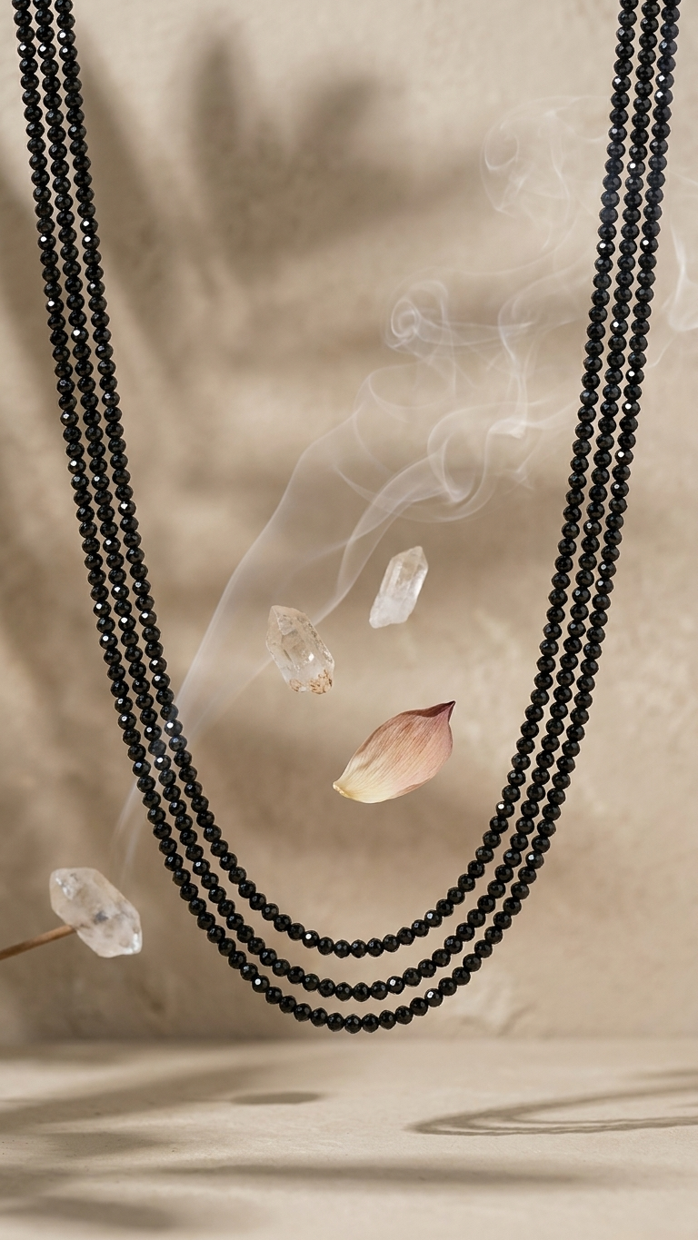 Natural Black Tourmaline Beaded Necklace