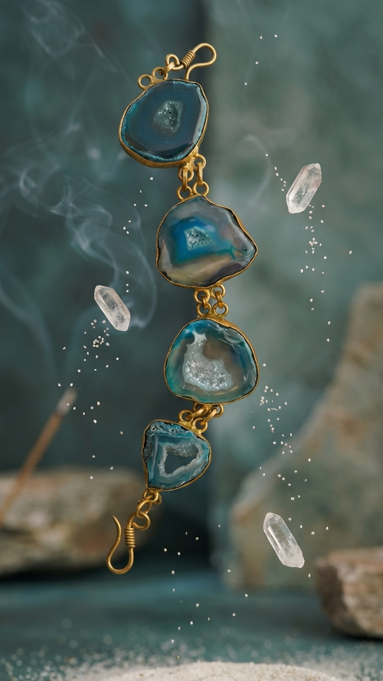 Torrance Blue Sea Ruzy Agate Stone Chain Bracelet