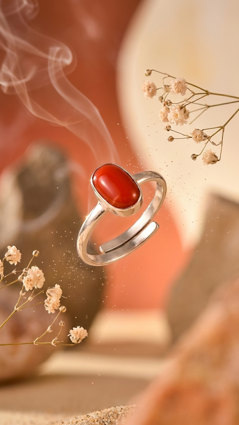 NATURAL CORAL   RING  (MOONGA) GEMSTONE (With Certificate)