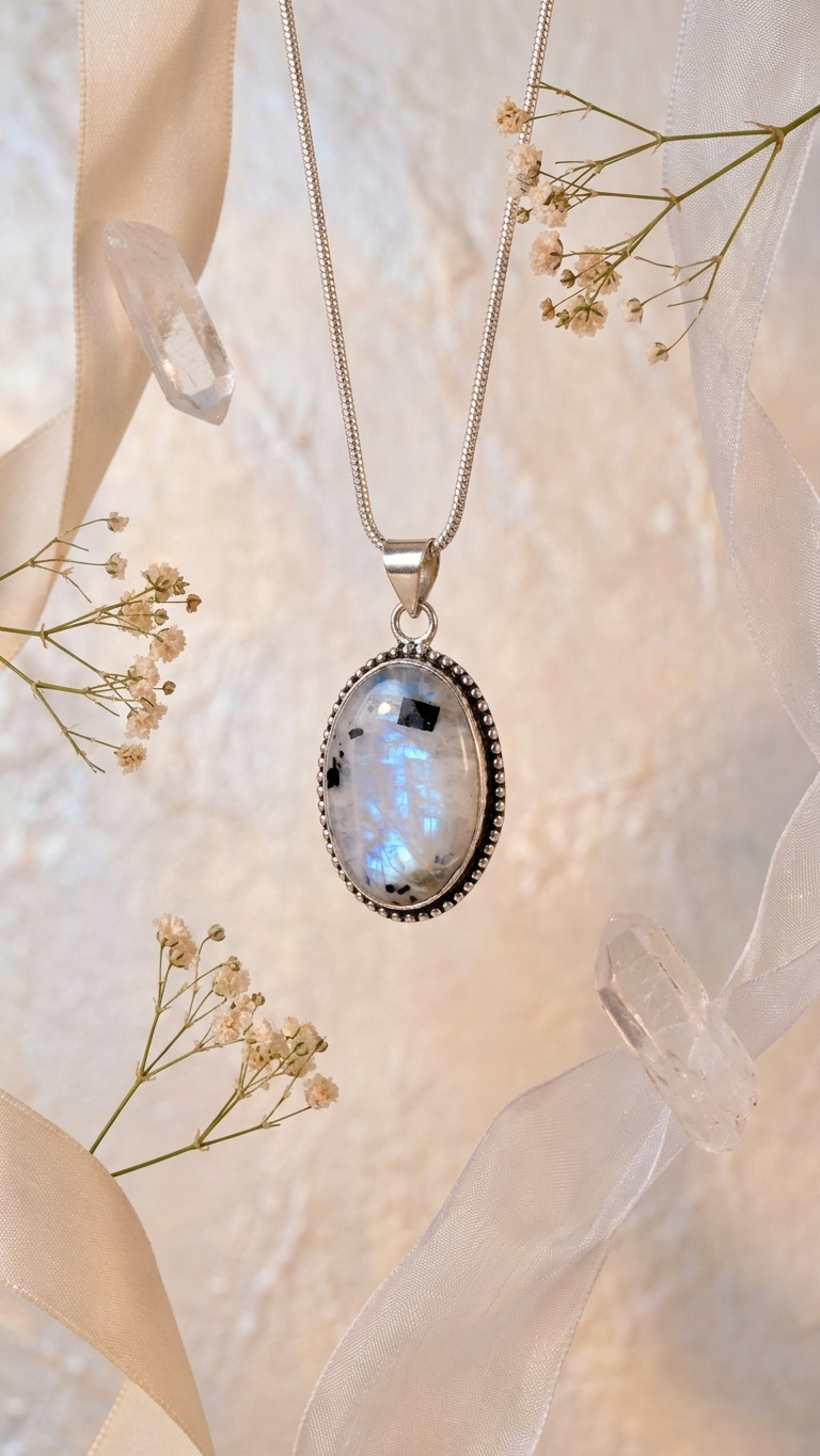 Natural Rainbow Moonstone Pendant Oval Shape