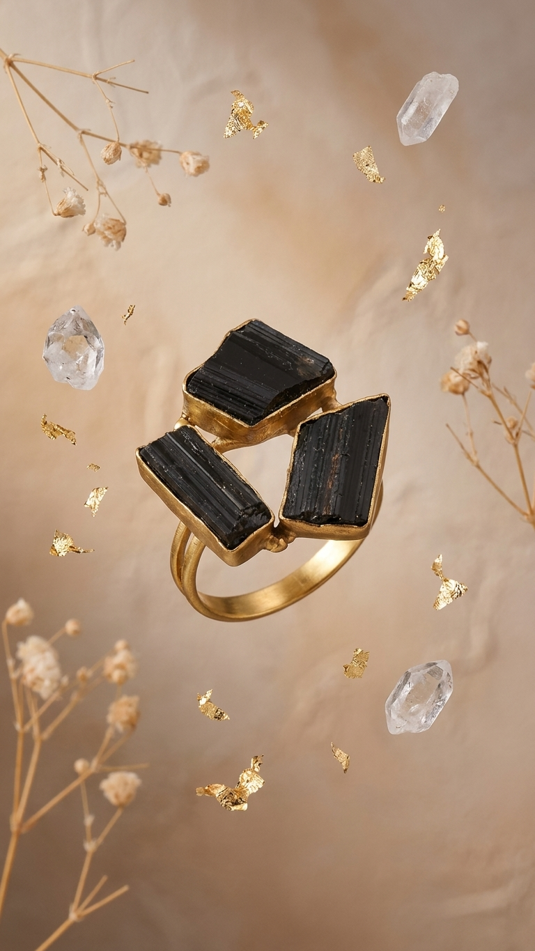 Black Tourmaline Dandiya Statement Ring