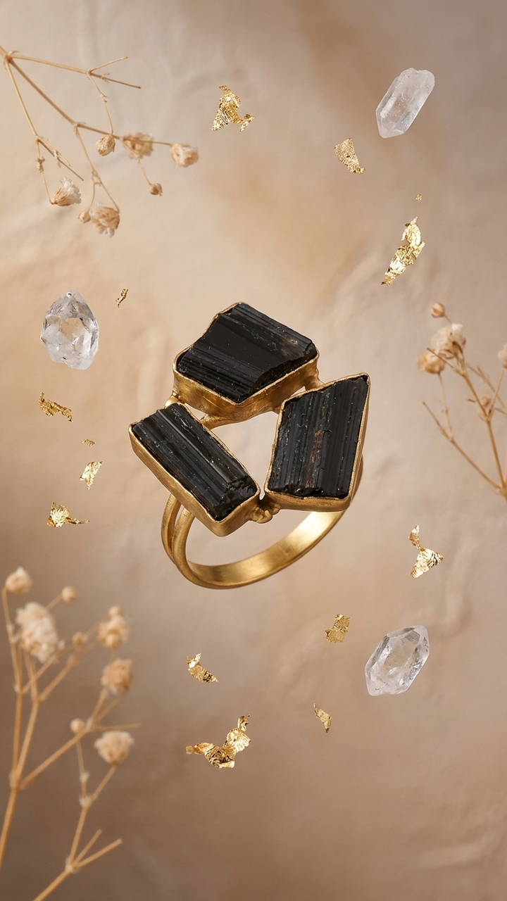 Black Tourmaline Dandiya Statement Ring