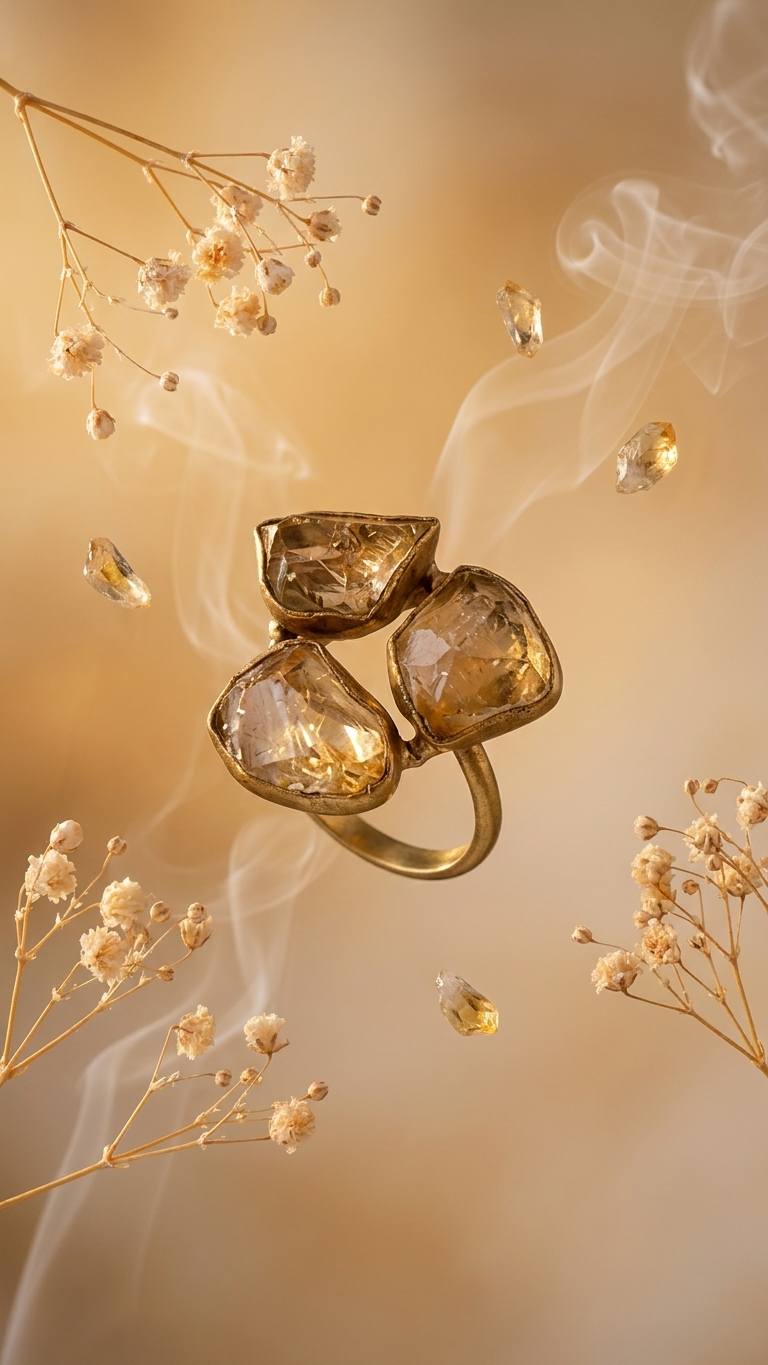 Golden Citrine Dandiya Statement Ring