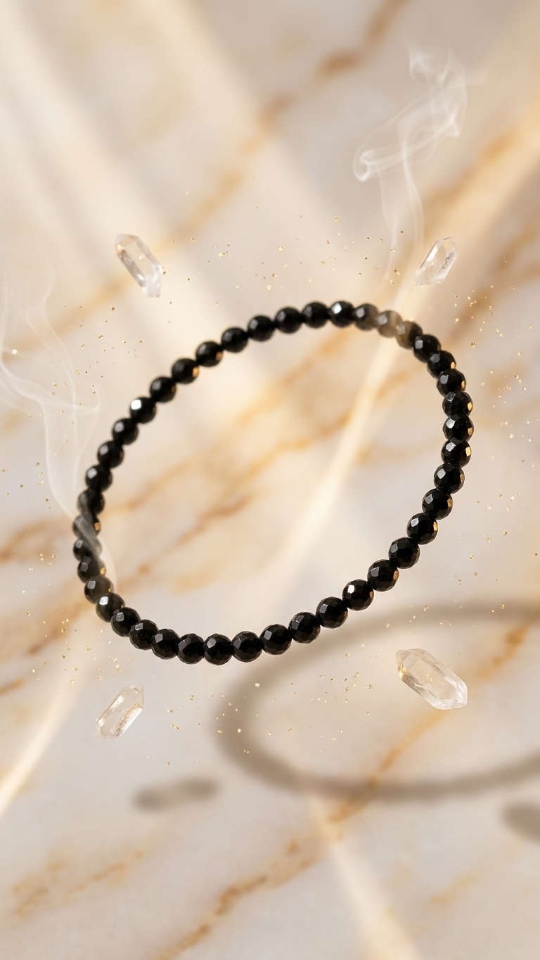 Natural Black Tourmaline Beaded Anklet (With Certificate)