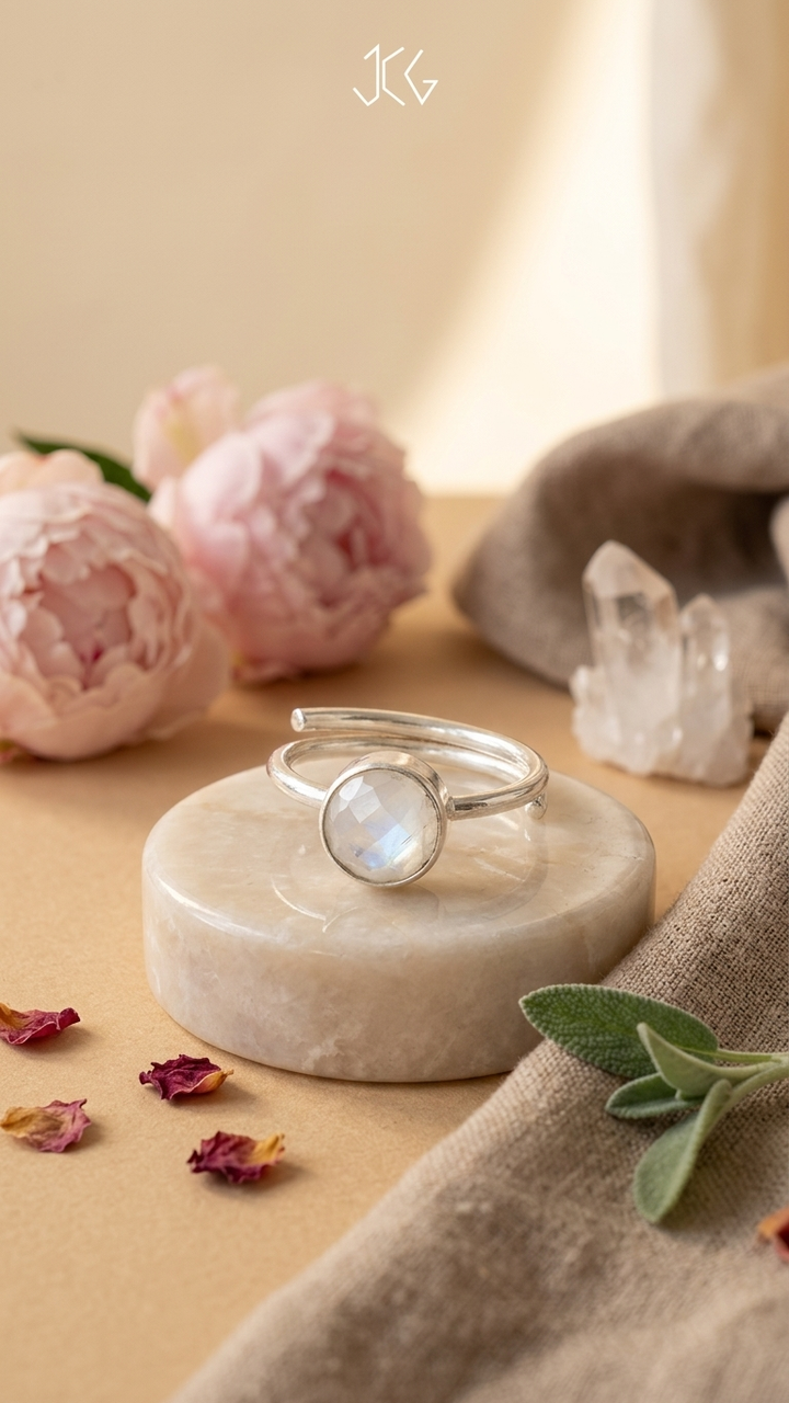 Natural Rainbow Moonstone Ring