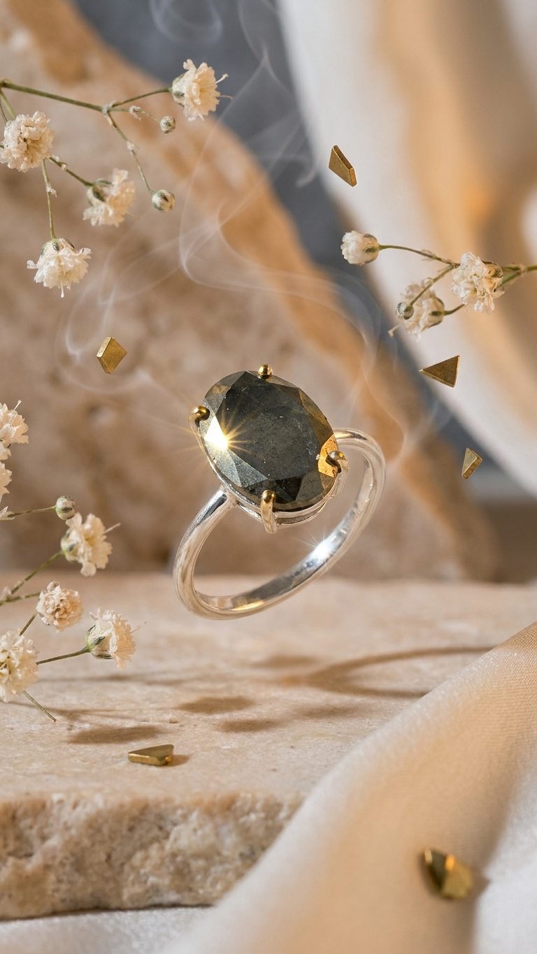 NATURAL PYRITE  FACITED RING 100% Natural Gemstone