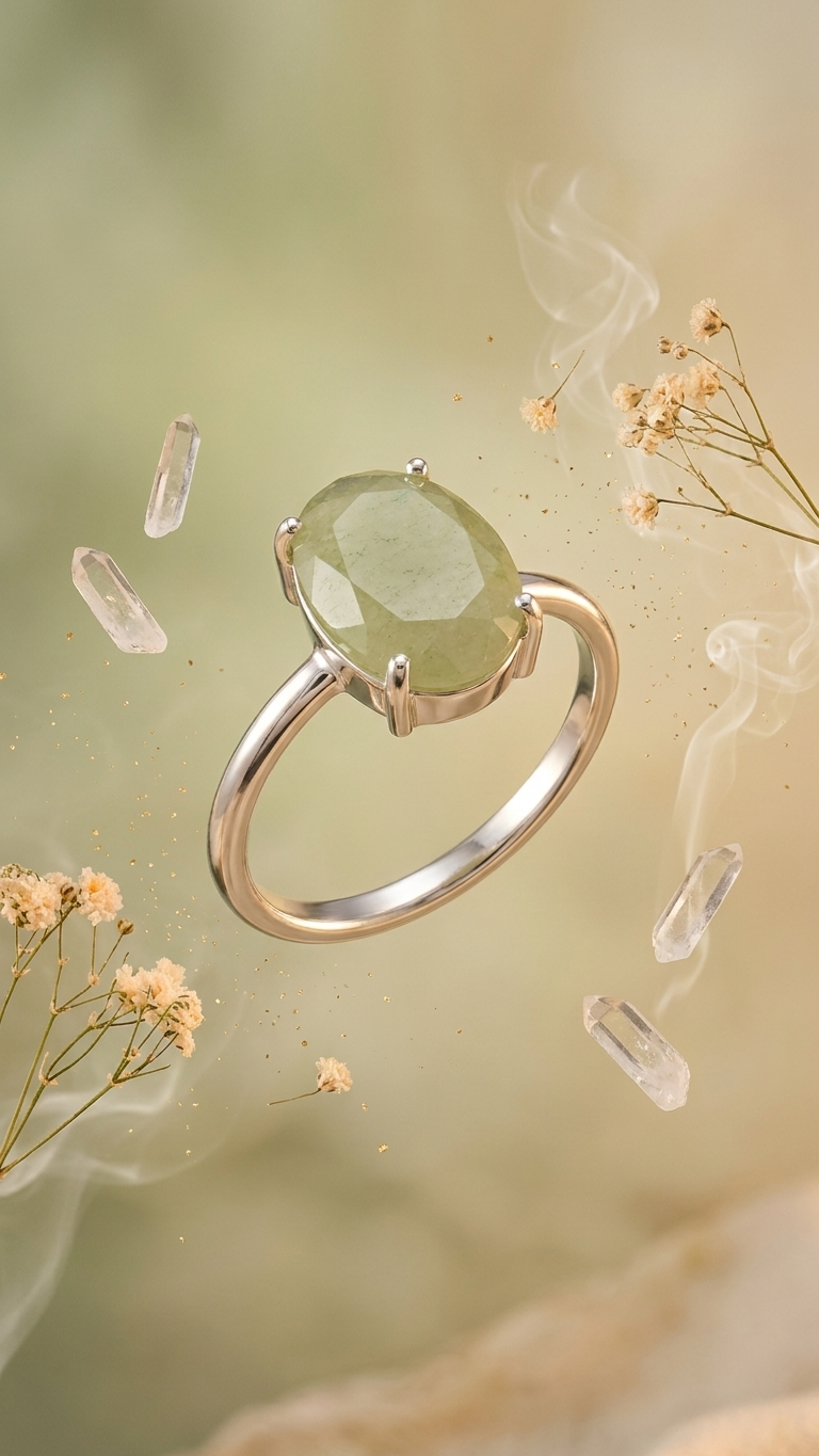 Natural Light Green Aventurine Cut Stone Ring
