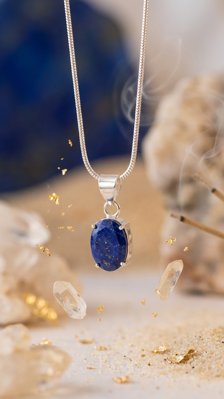 NATURAL LAPIS FACETED OVAL PENDENT
